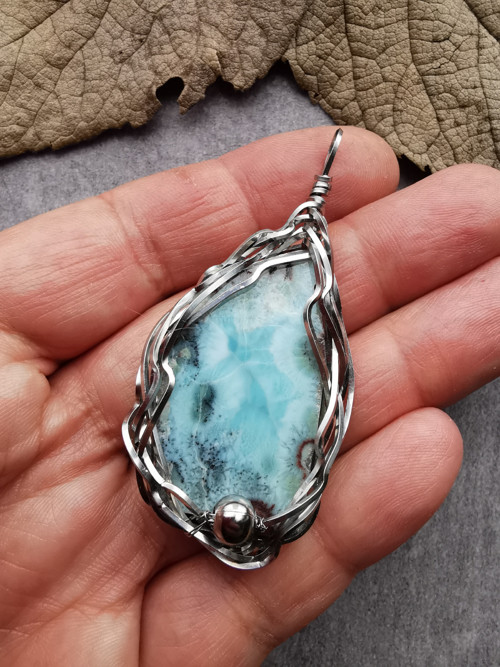 Larimar- přívěsek, chirurgická ocel — foto 3