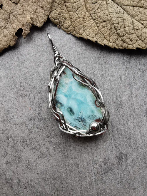 Larimar- přívěsek, chirurgická ocel — foto 2