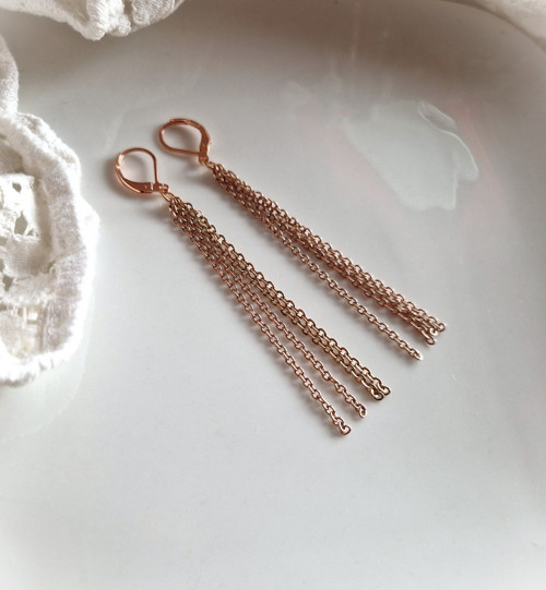 Ocelové náušnice*střapce*rose gold — foto 4