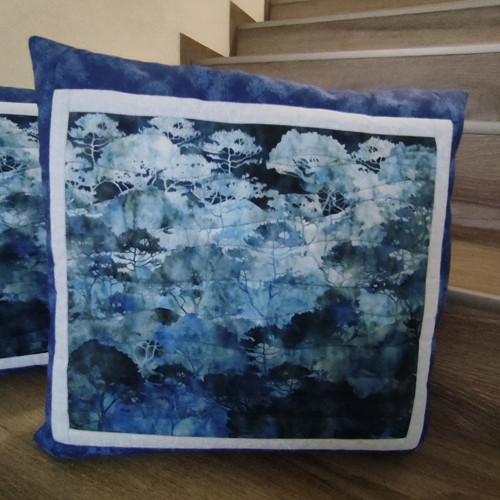 Povlak na polštář patchwork modrý Krajina se strom — foto 2