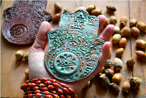 Dřevěné razítko – ruka Hamsa razítko/svícen — foto 3