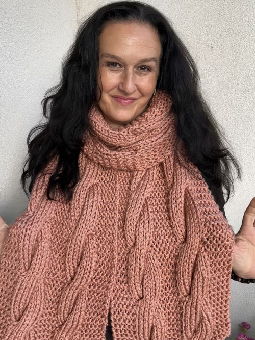 RUČNĚ PLETENÁ ŠÁLA lososová — foto 3