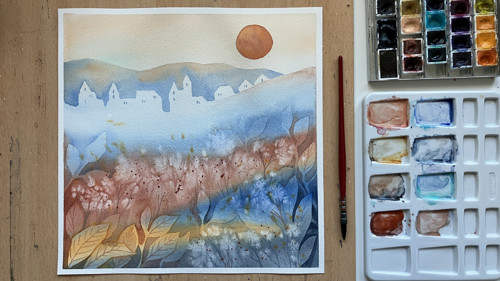 Originál akvarel Ranné slnko — foto 2
