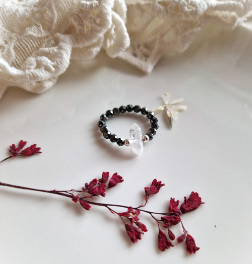 Diamant Herkimer*přírodní hematit*Ag*prsten — foto 5