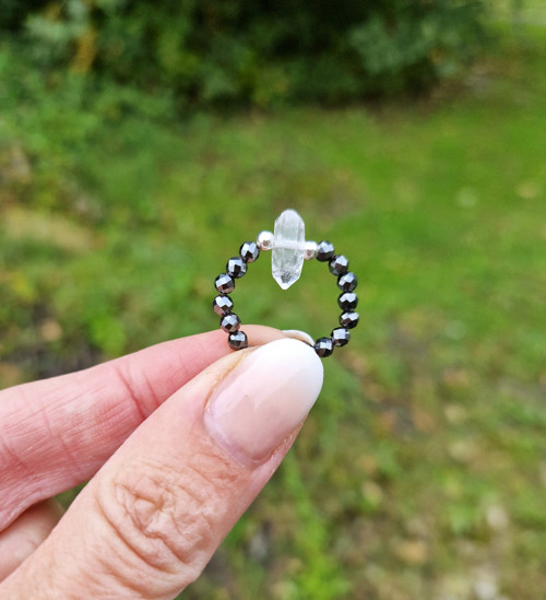 Diamant Herkimer*přírodní hematit*Ag*prsten — foto 3