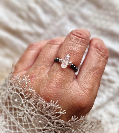 Diamant Herkimer*přírodní hematit*Ag*prsten — foto 2
