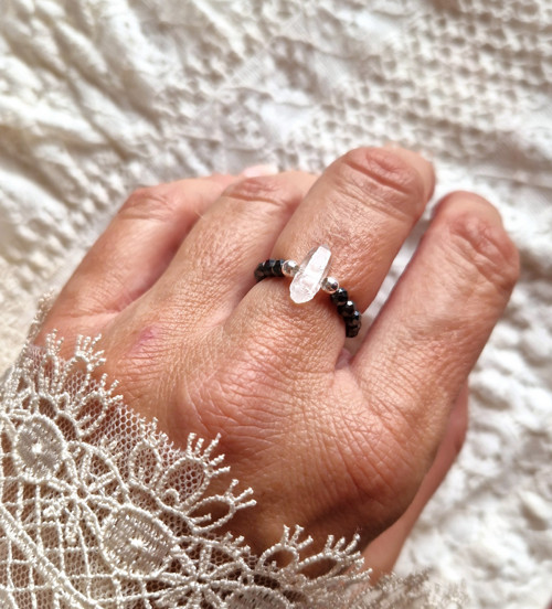 Diamant Herkimer*přírodní hematit*Ag*prsten — foto 4