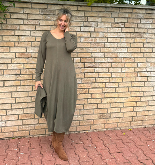 Dlouhé balonové šaty khaki — foto 2