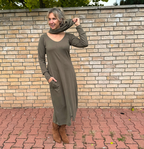Dlouhé balonové šaty khaki — foto 5
