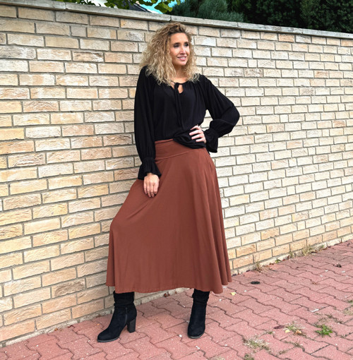 Volná sukně skořicová midi — foto 3