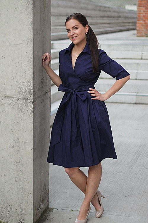 Zavinovací šaty MONA, indigo modrá — foto 5