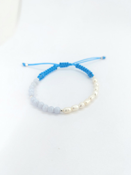 Náramek Macramé chalcedon, perly Ag 925 — foto 2