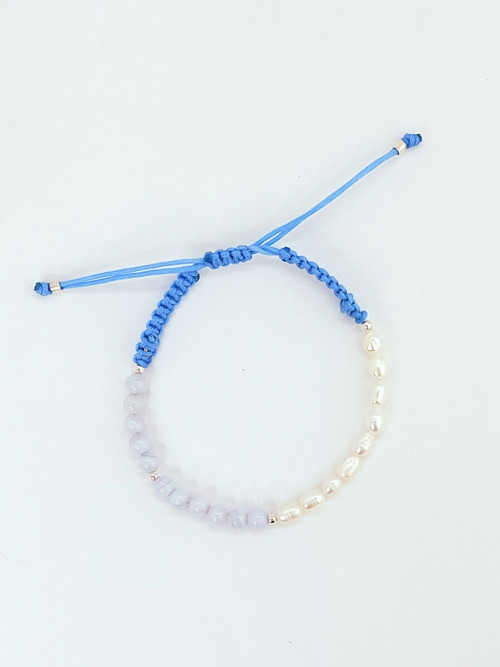 Náramek Macramé chalcedon, perly Ag 925 — foto 3