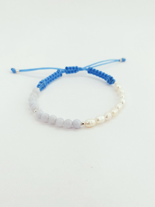 Náramek Macramé chalcedon, perly Ag 925 — foto 4