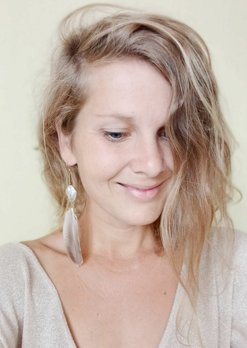 Peříčkové náušnice Holub s perletí — foto 5