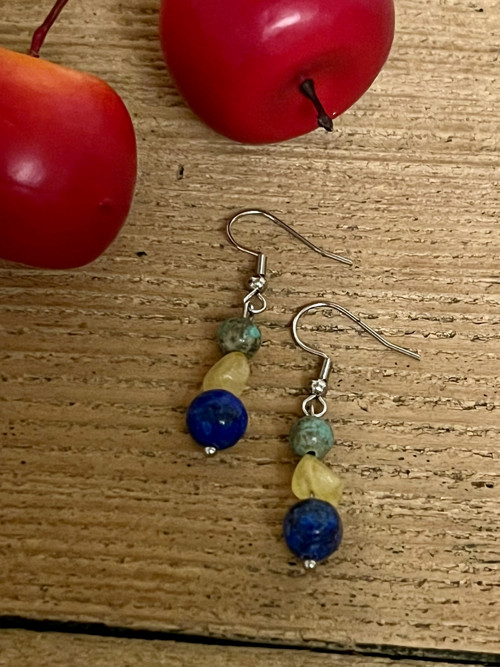 Náušnice lapis lazuli, citrín, tyrkys, chir. ocel — foto 3