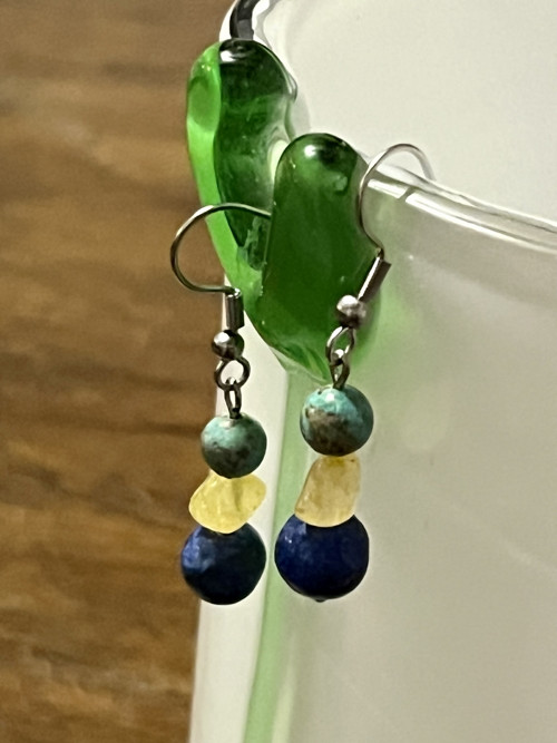 Náušnice lapis lazuli, citrín, tyrkys, chir. ocel — foto 4