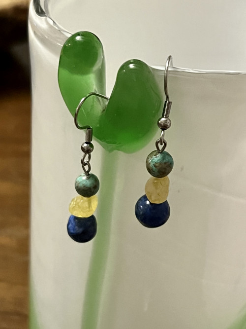 Náušnice lapis lazuli, citrín, tyrkys, chir. ocel — foto 5