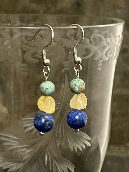 Náušnice lapis lazuli, citrín, tyrkys, chir. ocel — foto 6
