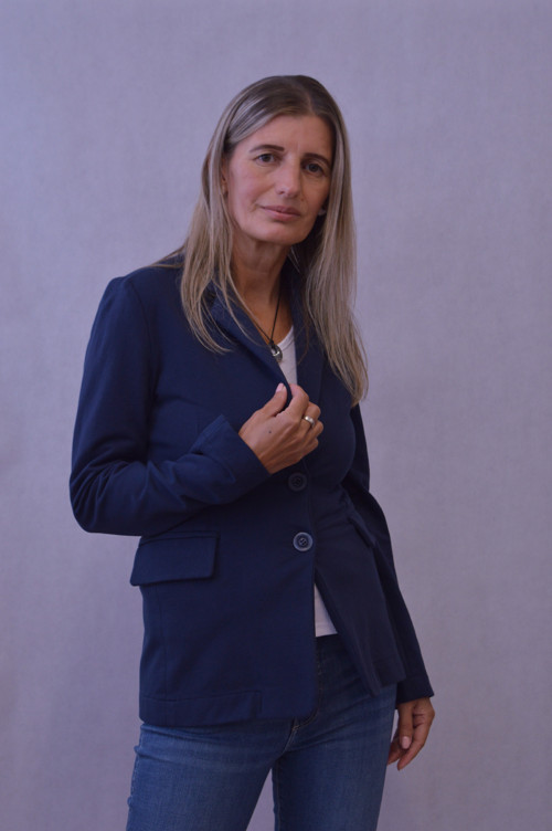 Dámske elegantné sako tmavomodré — foto 4