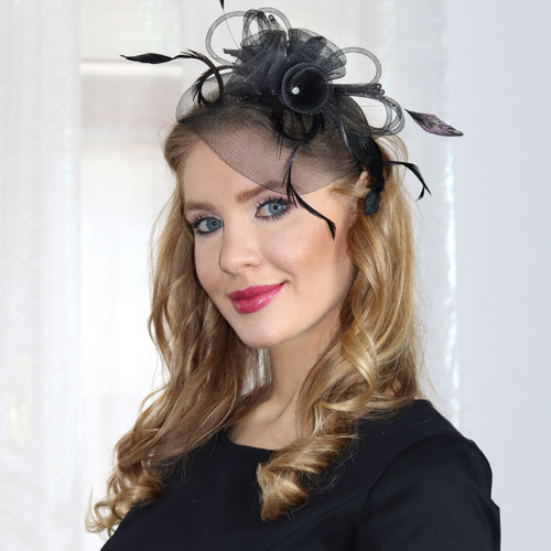 Fiona - fascinátor z peří a krinolíny, černá — foto 2