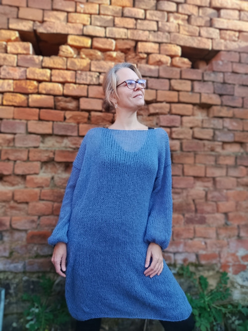 Džínově modré šaty alpaka/hedvábí — foto 5