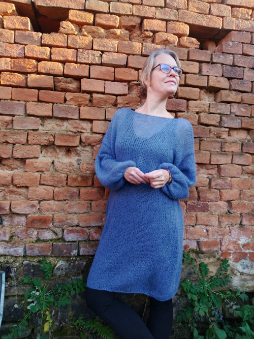 Džínově modré šaty alpaka/hedvábí — foto 2