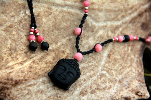 Onyx budha náhrdelník růžový — foto 2