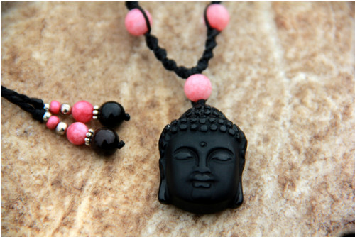Onyx budha náhrdelník růžový — foto 4