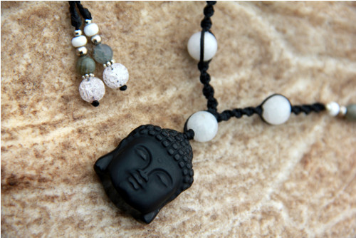 Onyx budha náhrdelník bilý — foto 3