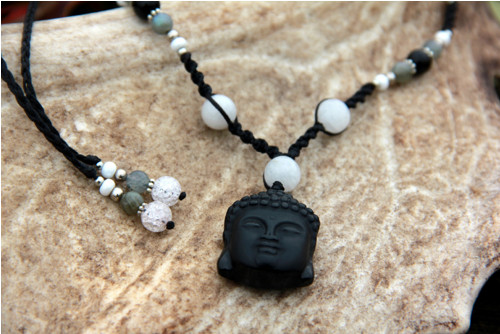 Onyx budha náhrdelník bilý — foto 4