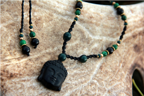 Onyx budha náhrdelník zelený — foto 3