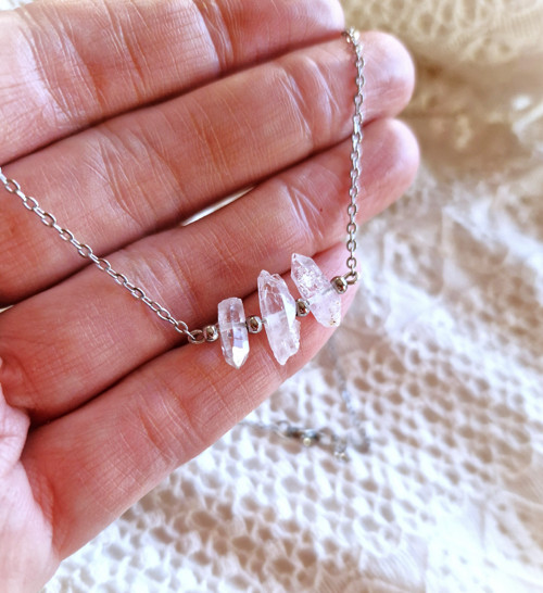 Diamant Herkimer*hexagony*ocel*náhrdelník — foto 2