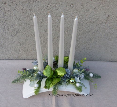 Adventní svícen oblouk bílo-zelený — foto 3