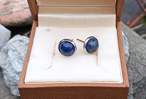 Lapis lazuli náušnice puzety chirurgická ocel — foto 2