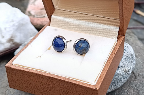 Lapis lazuli náušnice puzety chirurgická ocel — foto 5