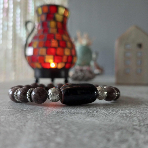 Náramek obsidian a keramika — foto 2