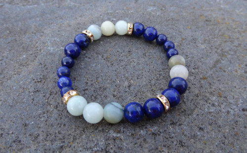 Pružný náramek z lapis lazuli a amazonit — foto 2