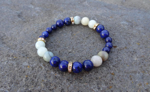Pružný náramek z lapis lazuli a amazonit — foto 3
