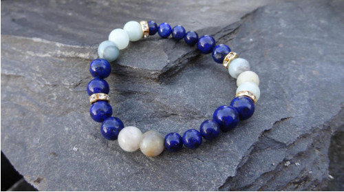 Pružný náramek z lapis lazuli a amazonit — foto 5