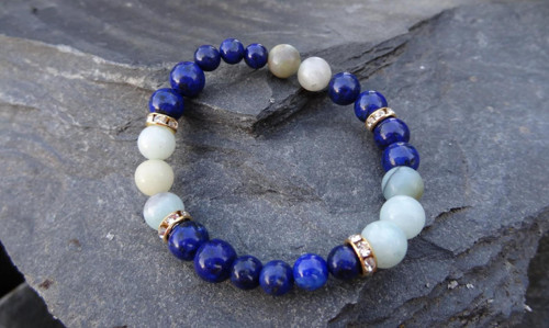 Pružný náramek z lapis lazuli a amazonit — foto 4