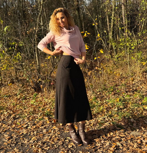 Zvonová sukně tmavě hnědá — foto 3
