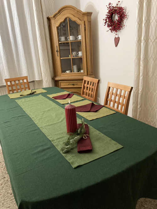 Ľanový behúň na stôl /ZELENý/ — foto 4