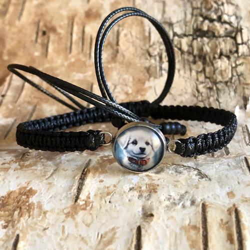 Černý Shamballa Náramek Bílé Štěně - Ocel — foto 2
