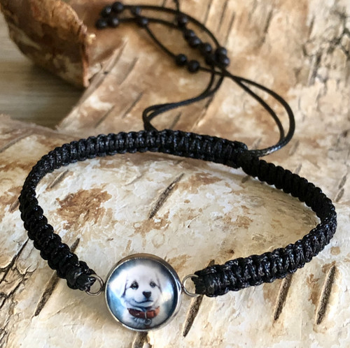 Černý Shamballa Náramek Bílé Štěně - Ocel — foto 3