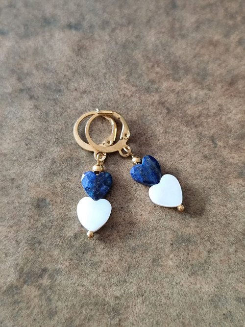 Lapis lazuli a perleť - srdíčkové náušnice — foto 3