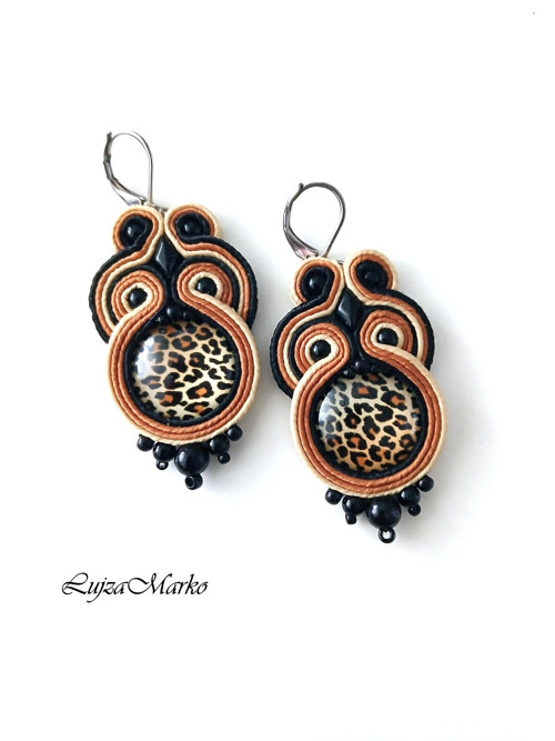 Leoparda soutache / sutaš náušnice — foto 2