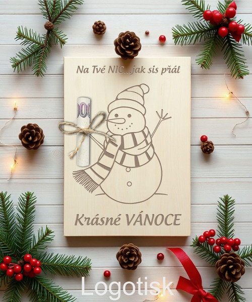 Vánoční dřevěné přání SNĚHULÁČEK — foto 2