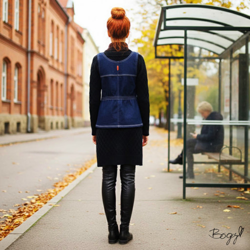 Riflová propínací vesta s elastanem — foto 4