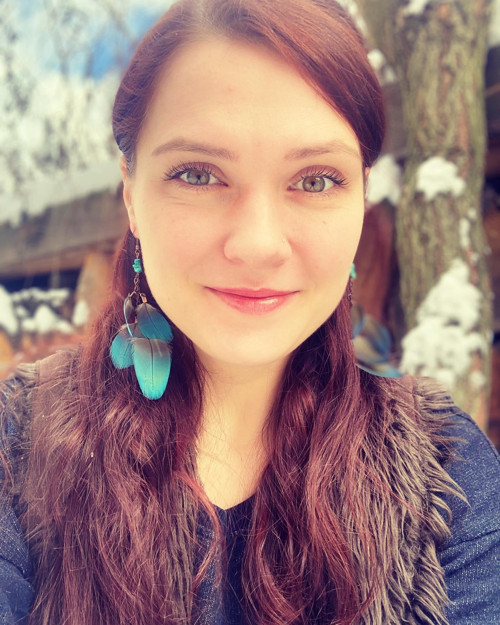 Peříčkové náušnice - tyrkysové, měděné — foto 2